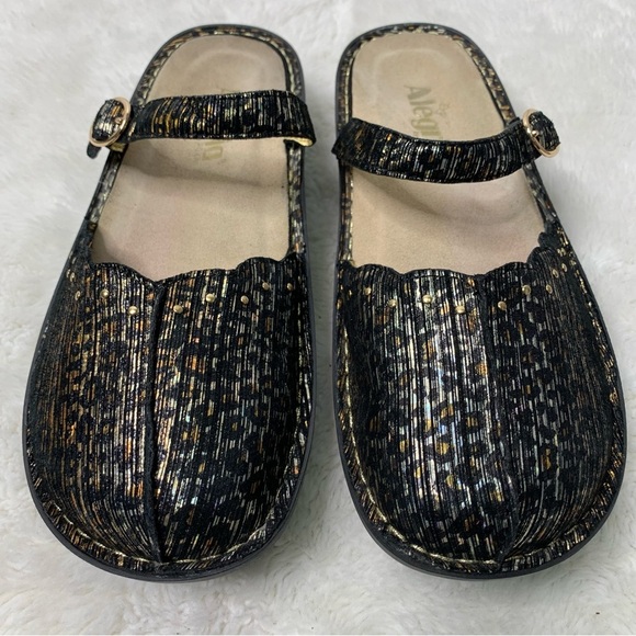 Alegria TUS-403 Women's Tuscany Leopard Print Mules Black Gold Size 8 - Picture 1 of 11